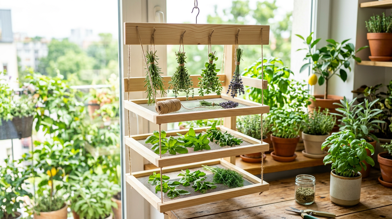 DIY herb drying rack from dollar store materials