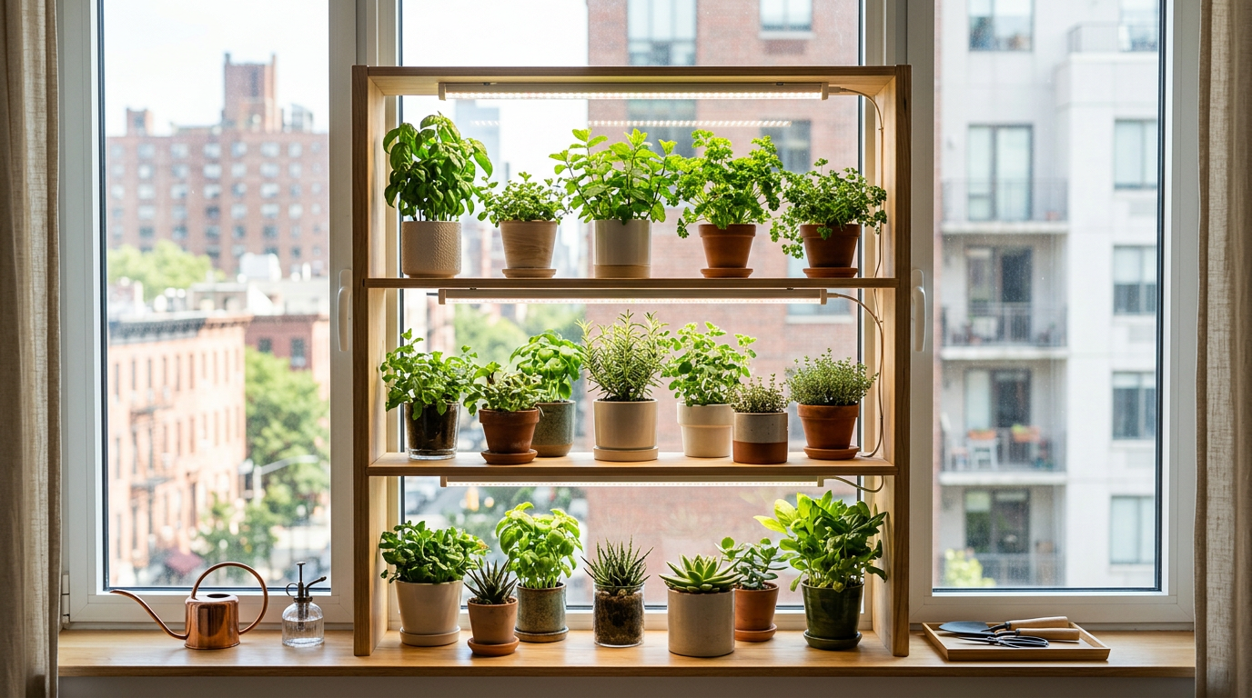 How to build a window garden shelf with grow lights