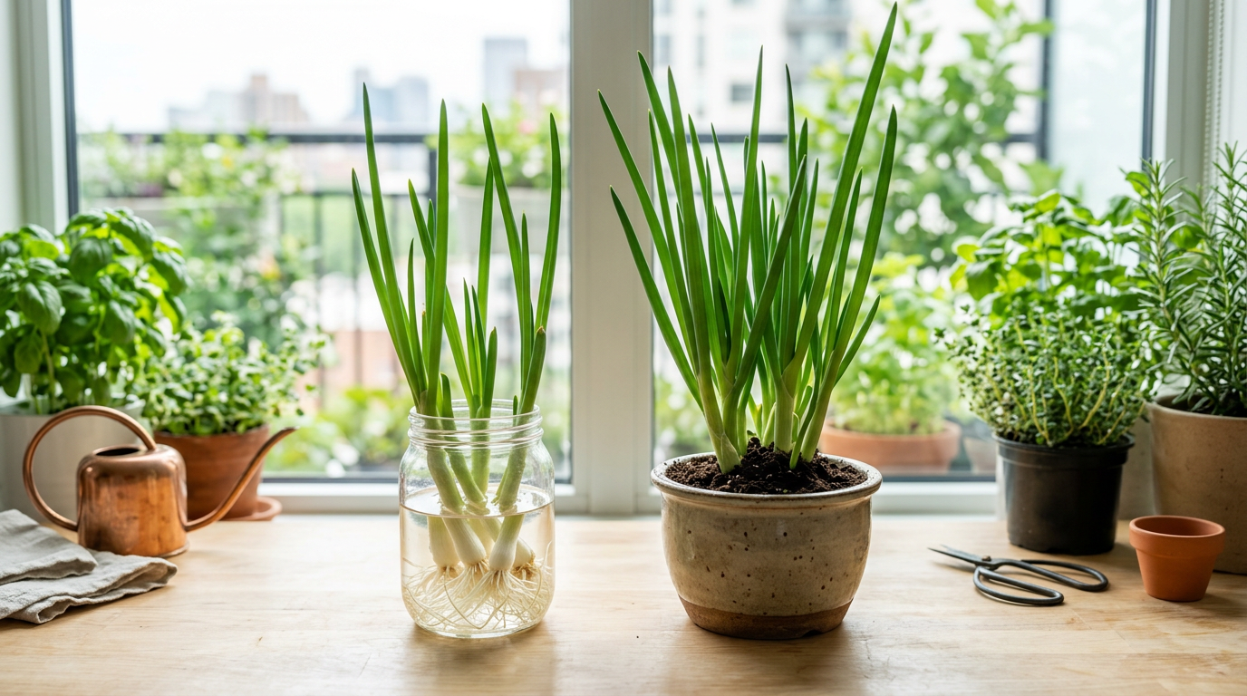 How to grow green onions from scraps (water + soil methods)