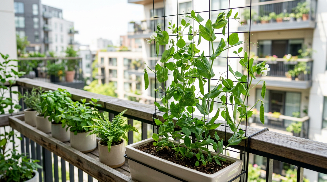 How to grow snap peas on a balcony railing trellis