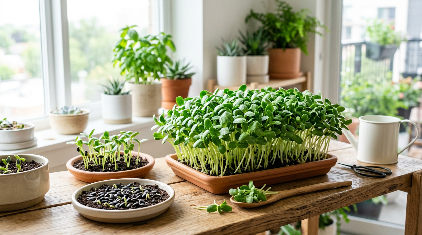 Sunflower microgreens growing guide – seed to harvest in 10 days
